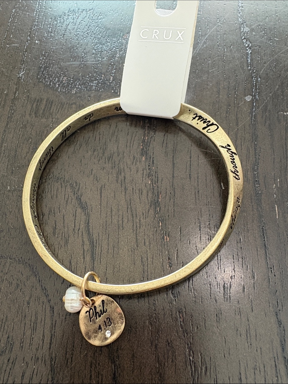Gold Inspirational Engraved Bangle Bracelet with Charm